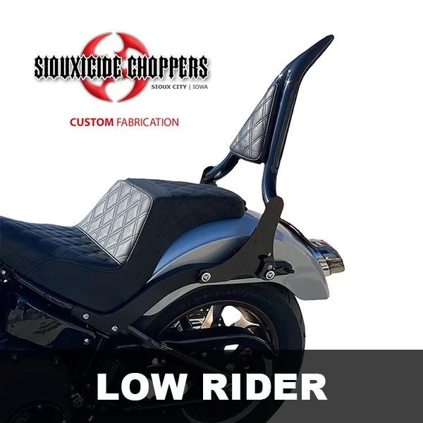 Siouxicide Choppers Low Rider S/ST Excalibur Backrest - Chrome, Short 16, 1 1/2 in, For 2022-Up Low Rider ST, Non-Perforated Pad Double Diamond Black