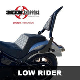 Siouxicide Choppers Low Rider S/ST Excalibur Backrest - Chrome, Short 16, 1 1/2 in, For 2018-Up Low Rider/S, Non-Perforated Pad Double Diamond Black