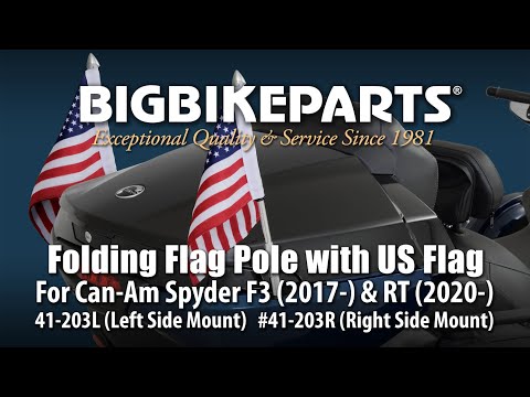 SHOW CHROME 0521-2065 41-210L Flag Pole For Can-Am RT with US Flag Flag Pole - Left - Chrome - Can-Am RT/F3