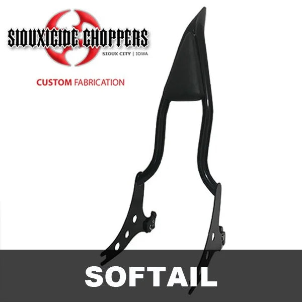 Siouxicide Choppers Softail Excalibur Backrest Black, Short 16, 1 1/4 In For Harley Softail 2018-2026