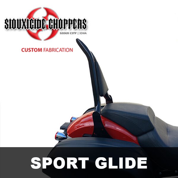 Siouxicide Choppers Sport Glide Excalibur Backrest 1 1/2 In, Short 16, Black, Perforated Pad Double Diamond For Harley Softail Sport Glide 2018-2024
