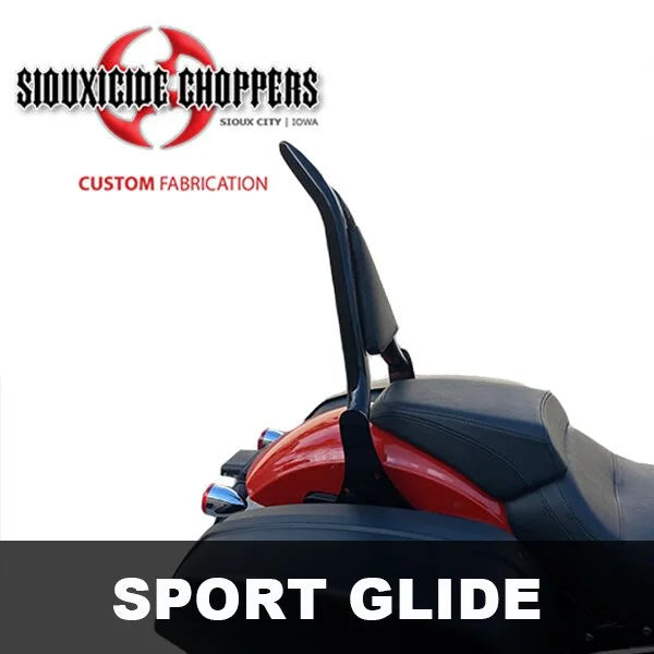 Siouxicide Choppers Sport Glide Excalibur Backrest 1 1/2 In, Short 16, Black, Non-Perforated Pad Double For Harley Softail Sport Glide 2018-2024